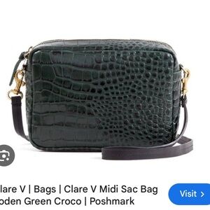 Clare V Midi Sac Dark Loden Green Croco Crossbody Bag